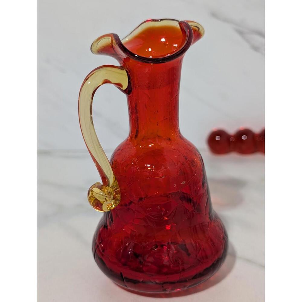 Vintage Red Crackle Glass Cruet Sized Decanter W/Stopper - Picture 3 of 9